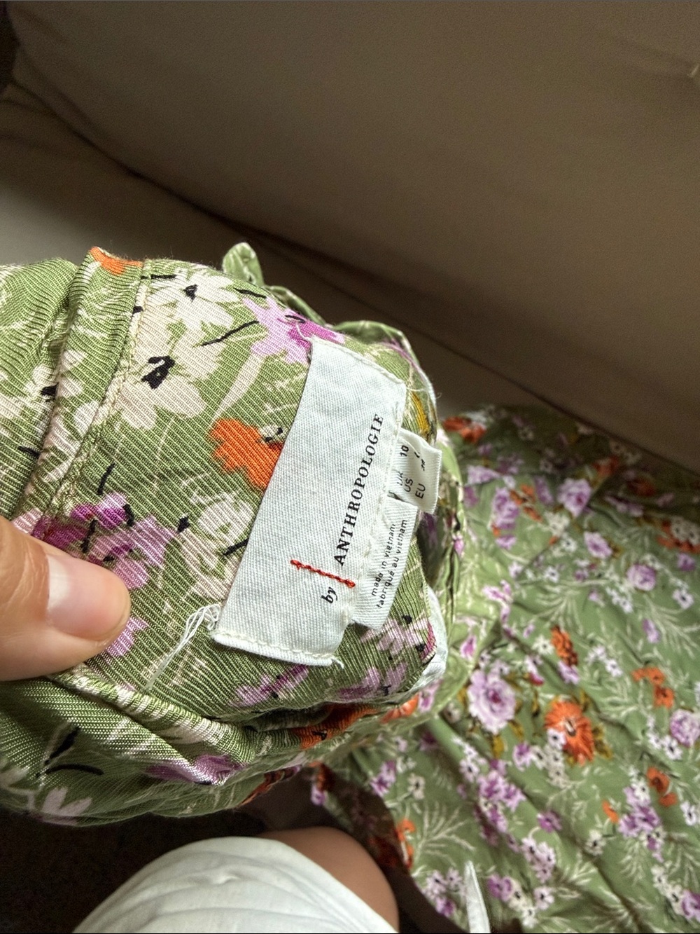 Anthropologie Olive Green Floral Wide-Leg Pants - Picture 2 of 8